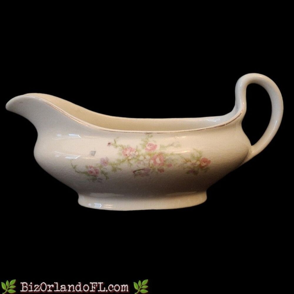 Antique Floral Design Gravy Boat / Creamer Circa Late 19th / Early 20th Century